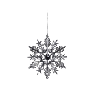 Silver crystal snowflake ornament with center bead detail for Christmas tree decoration