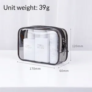 Transparent PVC waterproof cosmetic bag with travel bottles measuring 170x120x60mm
