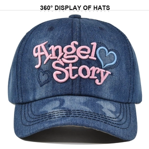 Berretto da baseball in denim vintage lavato con ricamo 3D Angel Story e cuore
