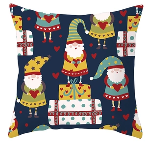Detailed close-up of Christmas gnome pattern on soft peach skin pillowcase fabric
