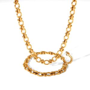 Industrial style gold stainless steel link chain necklace with U-shaped ball-end links