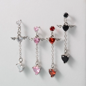 Boucles d'oreilles ailes d'ange avec pendentifs cœur en zircone de quatre couleurs
