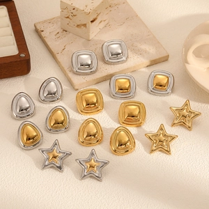 Boucles D'oreilles Géométriques Acier Inoxydable Plaqué Or 18K Étoile Carré Larme Mode Minimaliste Moderne Femmes