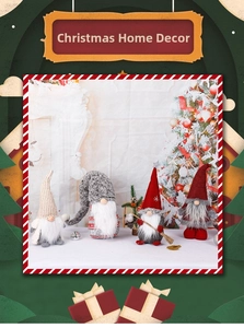 Detail of four handmade Christmas gnomes with knitted hats and white fur beards on white decor