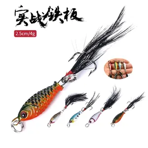 Mini 2.5cm 4g metal jig lure with 3D eyes and feather treble hook for freshwater fishing