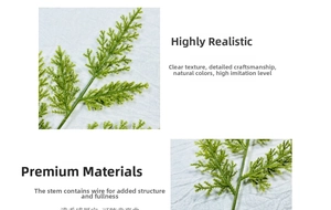 Close-up of flexible artificial cedar branch with internal wire for DIY Christmas decor