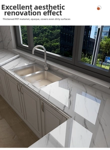Thickened PET marble kitchen sticker with superior coverage on dirty countertops