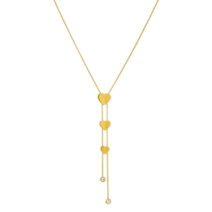 Gold plated heart tassel necklace with crystal accents and long chain pendant for women