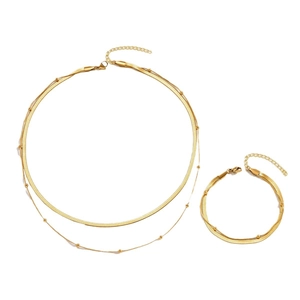 Elegantes vergoldetes Schicht-Halsketten- und Armband-Set mit flacher Schlangenkette