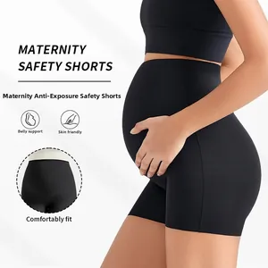 Vue détaillée du short de sécurité maternité noir sans couture avec soutien abdominal