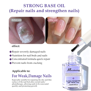 Strong base oil nail repair treatment showing before and after results for damaged nails