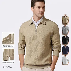 Men's Jacquard Textured Sweatshirt Quarter Zip Lapel Collar Vintage Casual Long Sleeve Pullover