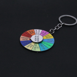 Rotating mental health keychain with colorful daisy design and social battery moods