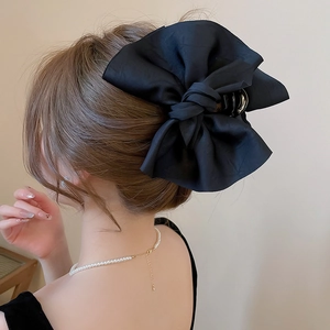 Elegante molletta per capelli a fiocco grande in tessuto nero per acconciature da donna