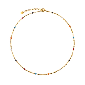Colorful beaded stainless steel choker necklace in gold with minimalist enamel beads
