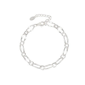 S925 sterling silver chain bracelet with lobster clasp and extension chain on white background