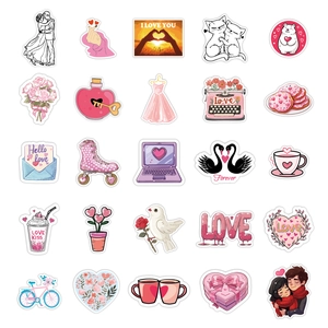 Close-up of 50 Valentine's Day heart stickers for DIY laptop and scrapbooking