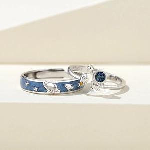 Astronaut Starry Sky Rings 925 Sterling Silver Adjustable Open Zircon Romantic Space Theme Jewelry For Lovers
