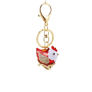 Creative rhinestone chicken keychain with red enamel hen pendant for women bag accessories