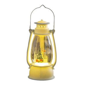 Luminous Christmas lantern decoration with white vintage design and festive tree scene
