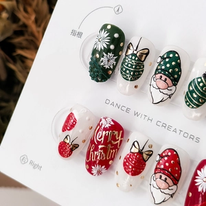 Stickers à ongles de Noël en relief avec motifs Père Noël et flocons de neige rouges et verts