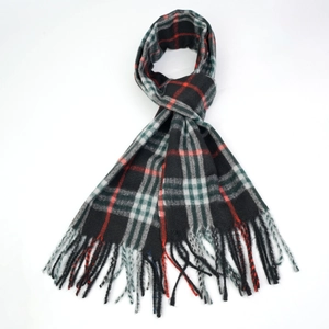 Classic British style plaid cashmere-feel scarf with tassels for men, soft and warm winter wrap