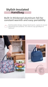 Insulated lunch bag with thermal foil lining and durable handles for commuters