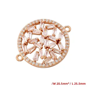 Detailed view of rose gold hollow flower connector with cubic zirconia, 20.5mm x 25.5mm