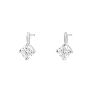 Sparkling S999 sterling silver stud earrings featuring round-cut cubic zirconia in a 4-prong setting