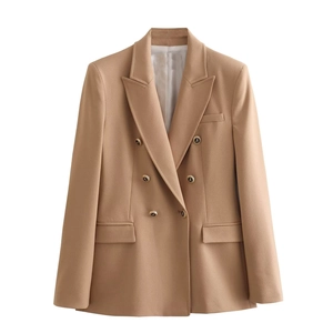 Giacca Blazer Doppiopetto da Donna con Rever a Lancia Slim Fit Abito Formale da Ufficio con Bottoni in Metallo Oro Capispalla Elegante