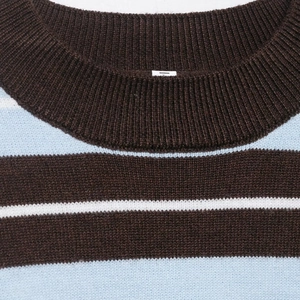 Women's crewneck striped knit sweater in brown and light blue autumn winter style