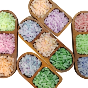 Colorful 6x12mm gradient bamboo shape glass beads in wooden trays for DIY jewelry craft