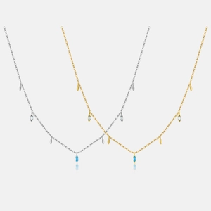 925 Sterling Silver Blue Marquise Zirconia Long Necklace For Women 18k Gold Plated Water Drop Pendant Fashion Jewelry