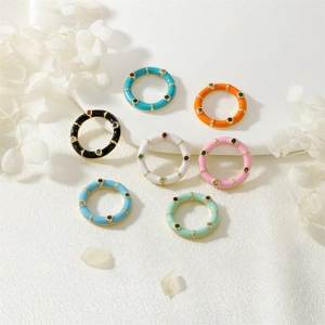 Colorful enamel rings with micro-set zircons in bohemian macaron candy colors