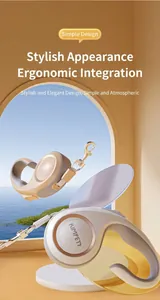Detail of ergonomic retractable pet leash with rose gold trim and locking button