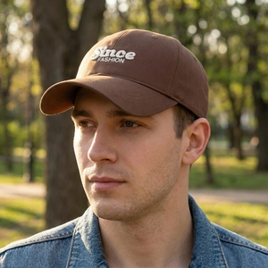 Brown cotton baseball cap with white Since FASHION embroidery for casual outdoor wear