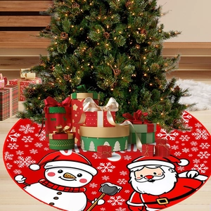 Christmas Tree Skirt Round Buffalo Plaid Santa Snowman Printed Floor Decoration Holiday Party Home Decor