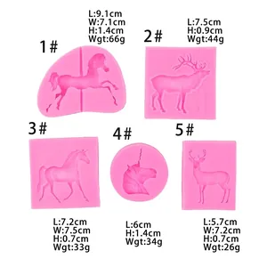 Pink silicone cake molds featuring pegasus, elk, and unicorn shapes for DIY baking