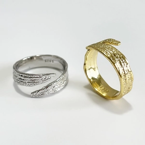 Minimalist S925 sterling silver open rings with unique foil texture in gold and silver