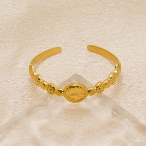 Minimalist 18K gold plated stainless steel open ring featuring a sunburst relief design