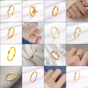 Minimalist Stainless Steel Ring For Women Gold Plated Heart Bow Geometric Rhinestone Band Ring Fashion Jewelry Gift