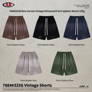 Pantalones cortos retro holgados para hombre en cinco colores con tela de 325g y salpicaduras