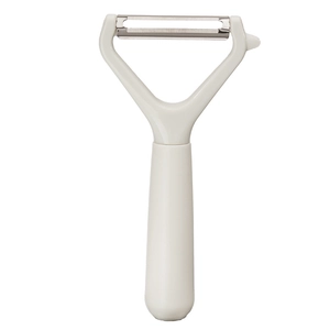 Professional white Y-shaped stainless steel vegetable peeler with ergonomic handle