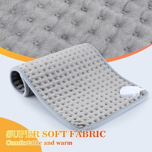 Gray electric heating pad with 9 settings and soft embossed plush fabric texture
