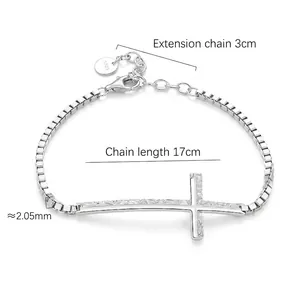 925 sterling silver cross bracelet with hammered texture and adjustable lobster clasp