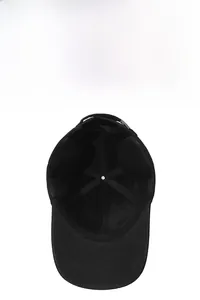 Detail view of the inner lining and reinforced structure of a black winter wool baseball cap