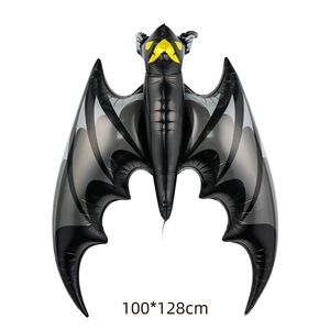 Large black inflatable bat balloon for Halloween party decor, size 100x128cm with yellow eyes
