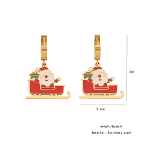 Boucles d'oreilles traîneau Père Noël en acier inoxydable, bijou de fête, 3x2,5 cm.