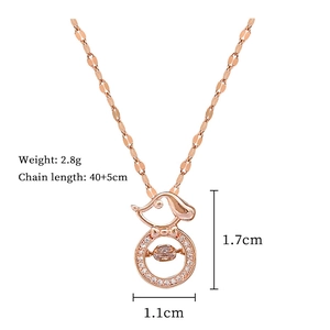 Rose gold puppy pendant necklace details with movement stone and dimensions 40+5cm