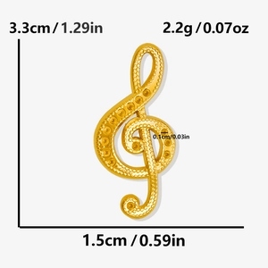 Detailed size and weight specs for the golden musical treble clef stainless steel pendant